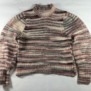 Veronica Beard Striped Turtleneck Sweater Alpaca Blend Puff Sleeves Size L